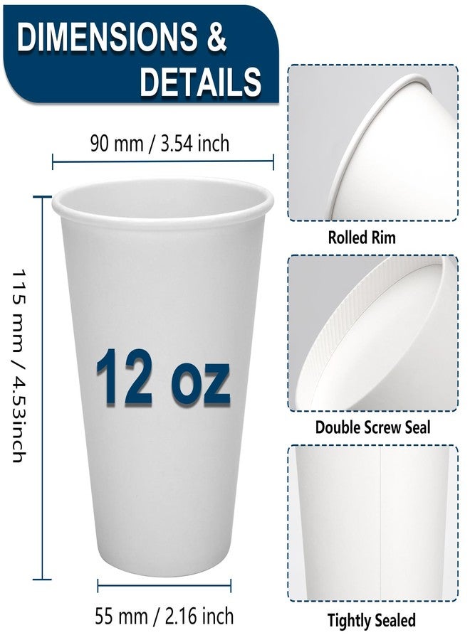 PULOSPACK 100 Count 12 oz Disposable Paper Coffee Cups – Thickened White Paper Cups for Hot/Cold Drinks, Leak-Free Food Safe Paper Cups for Home, Office, Party, Events - Image 3